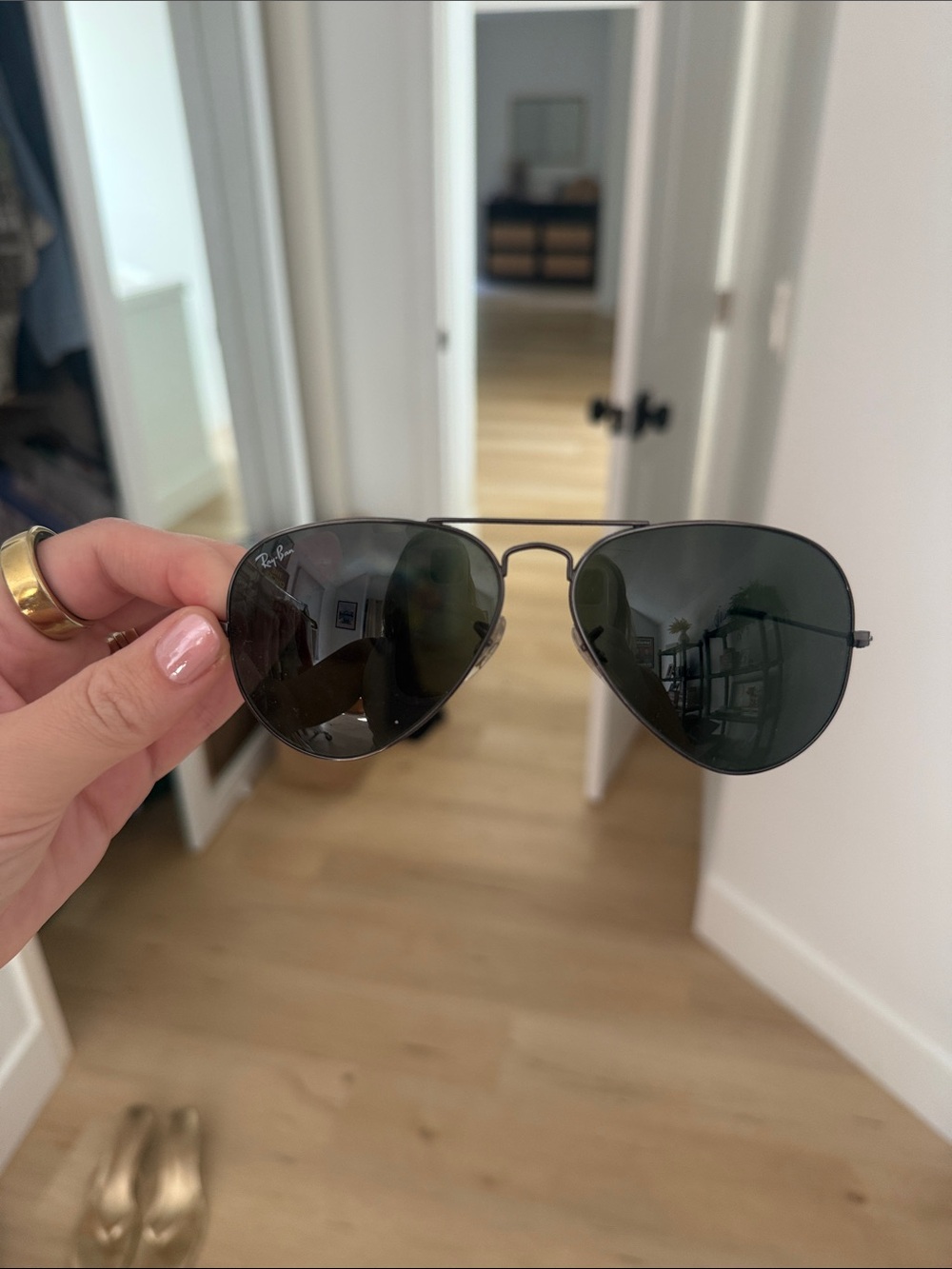 Ray-Ban Aviator Sunglasses - Gunmetal Frame with Dark Green Lenses